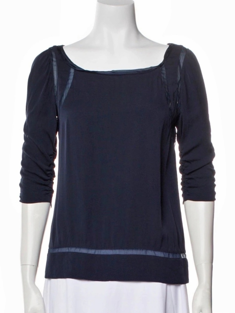 Silk 3/4 sleeve top with sheer accent